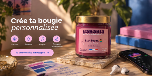 Bougie personnalisée SONORIA en lumière chaude, idée de cadeau sur mesure